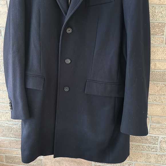 BANANA REPUBLIC Navy Blue TOP COAT Navy Blue ZIP BUTTON WOOL BLEND Large - Picture 4 of 15